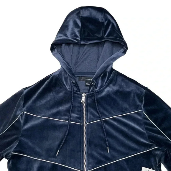 International Concepts Skip Sport Navy Velour Mens Jacket - Picture 4 of 11